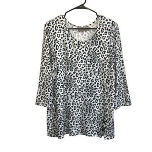 CHICO'S Size 3 (US XLarge) Super Soft Black White Cheetah Print 3/4 Sleeve Tunic